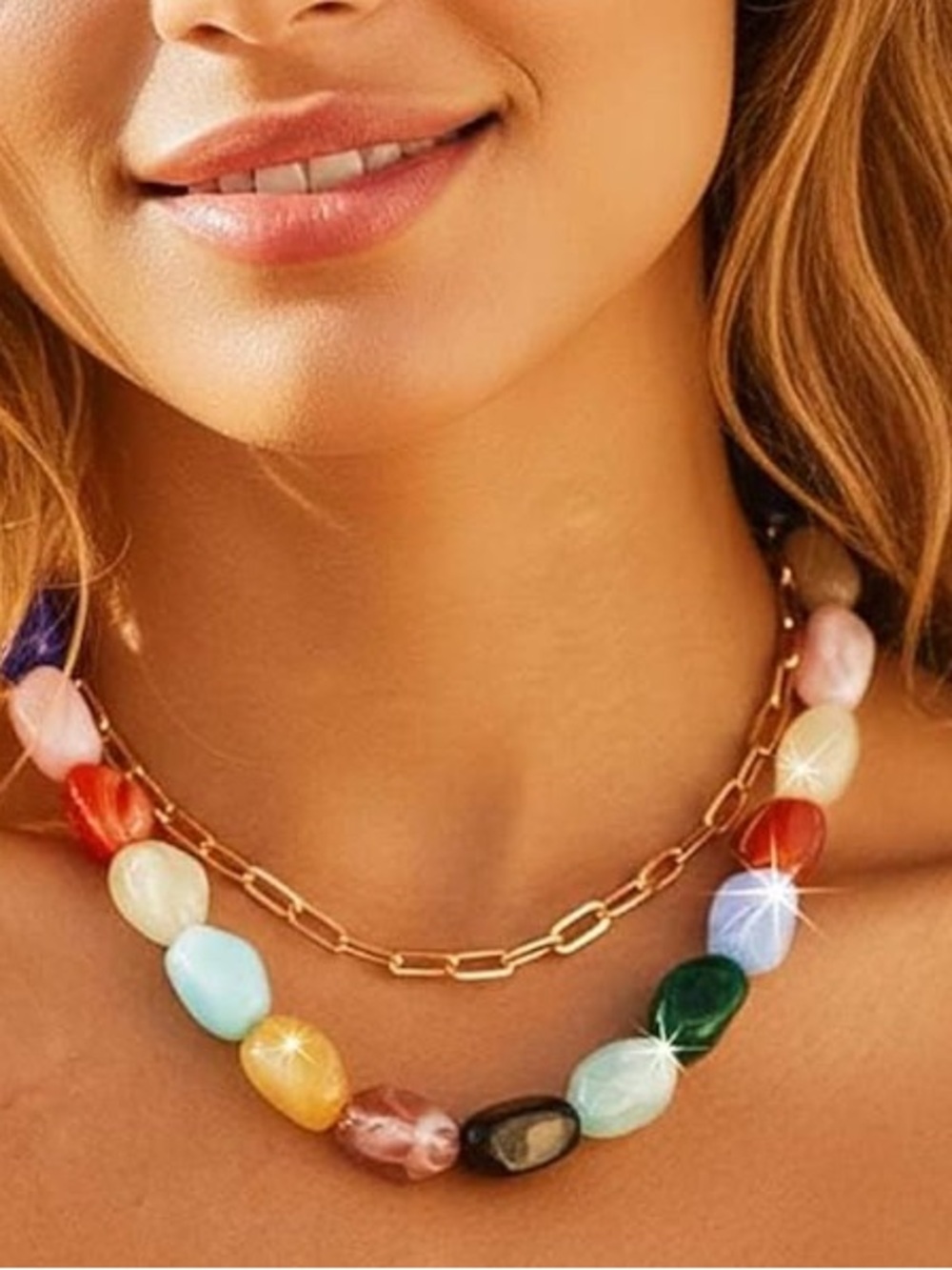 Anthropologie Gold Chain and Multicolor Bead Necklace - Picture 2 of 2